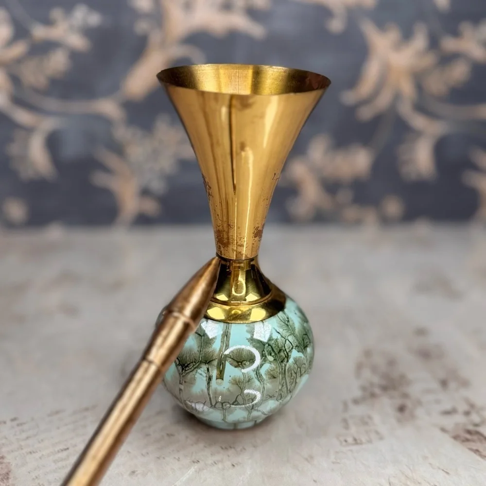 Vintage Hand Painted Delft Holland Vase Brass & Marbled Base